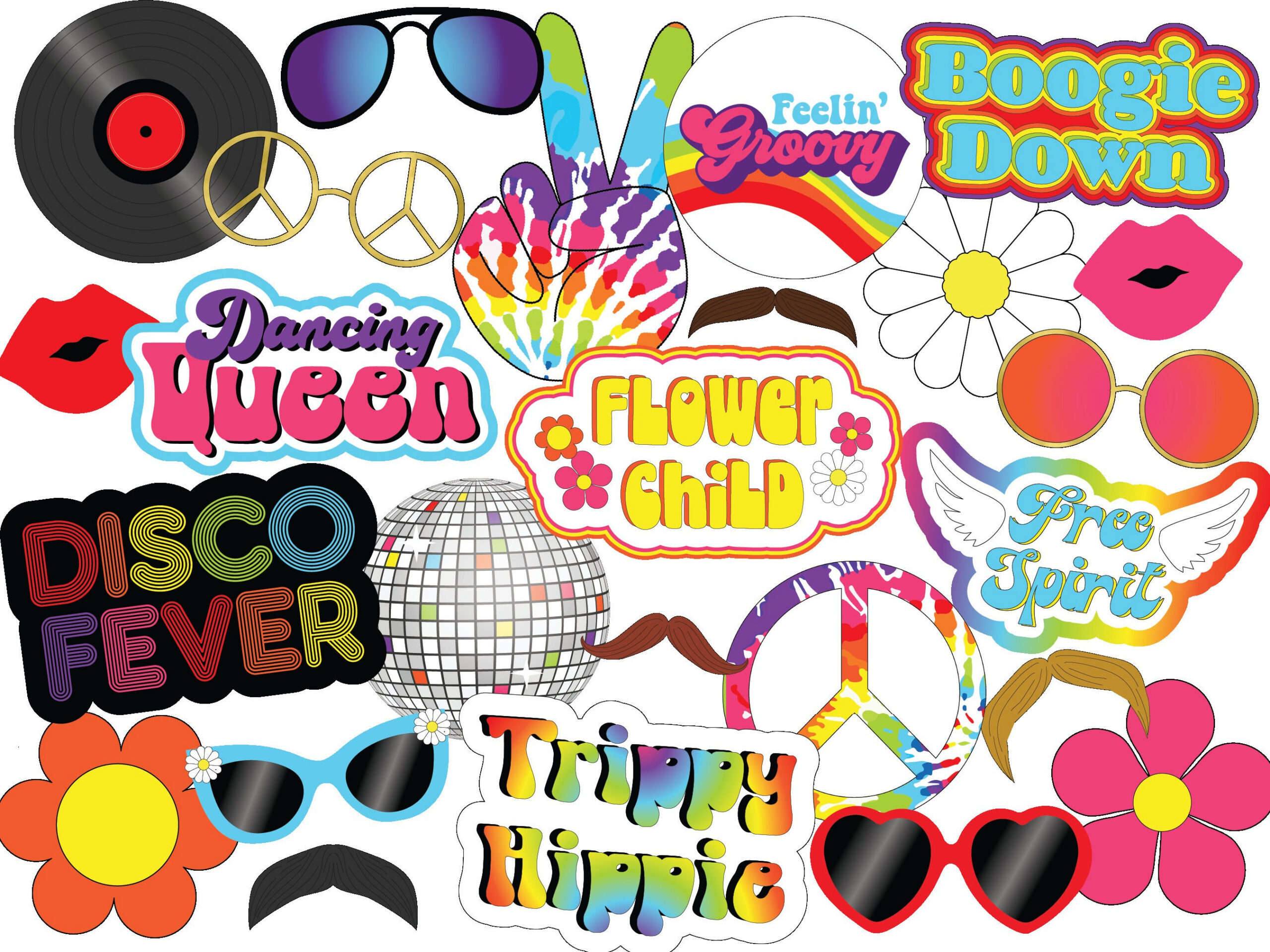 Uneditable 70S Themed Party Photo Booth Props | Disco Party Props with regard to Free Printable 70&amp;#039;S Photo Booth Props