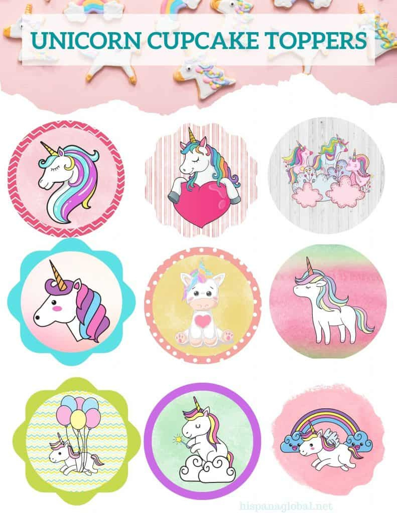 Unicorn Cupcakes Recipe And Free Printable Toppers - Hispana for Free Printable Unicorn Cupcake Toppers