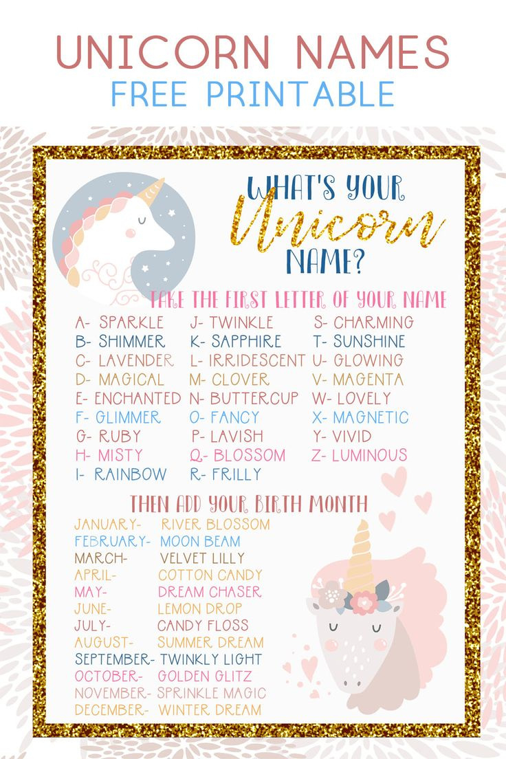 Unicorn Names {Free Unicorn Names For Your Unicorn Party} with regard to Unicorn Name Free Printable