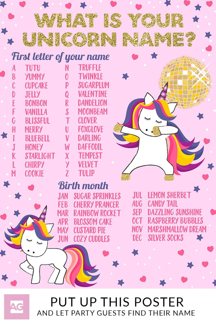 Unicorn Party Printable with Unicorn Name Free Printable