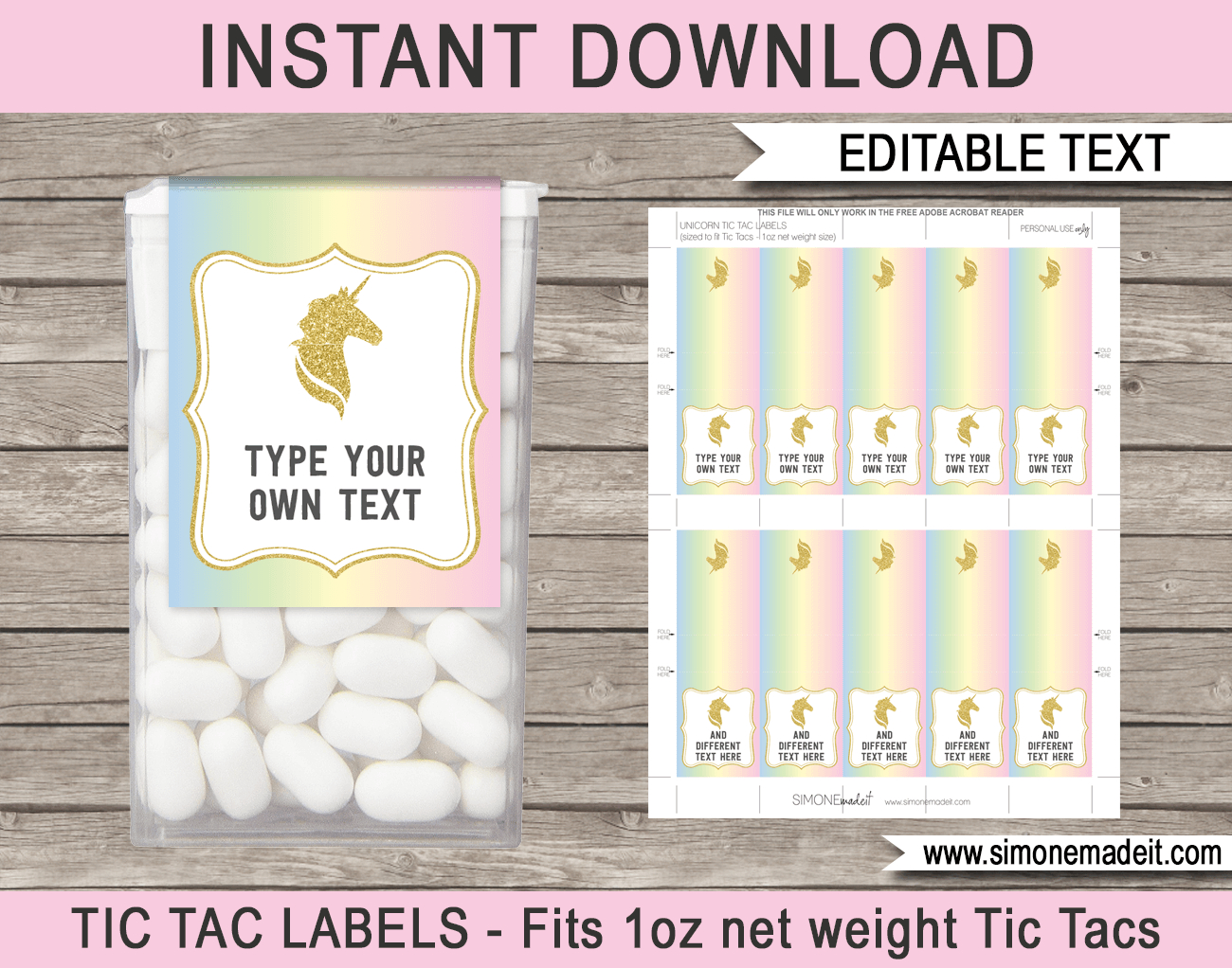 Unicorn Tic Tac Labels with regard to Free Printable Tic Tac Labels