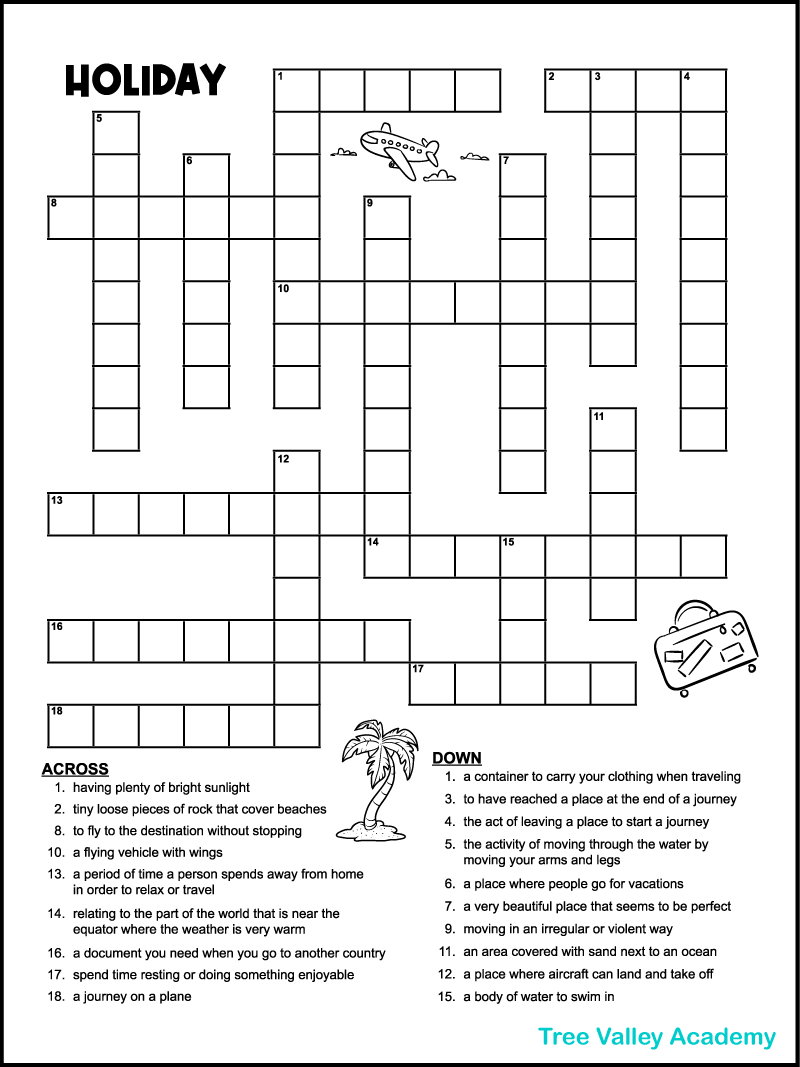 Vacation Crossword Puzzles - Tree Valley Academy - Worksheets Library for Free Online Printable Crossword Puzzles