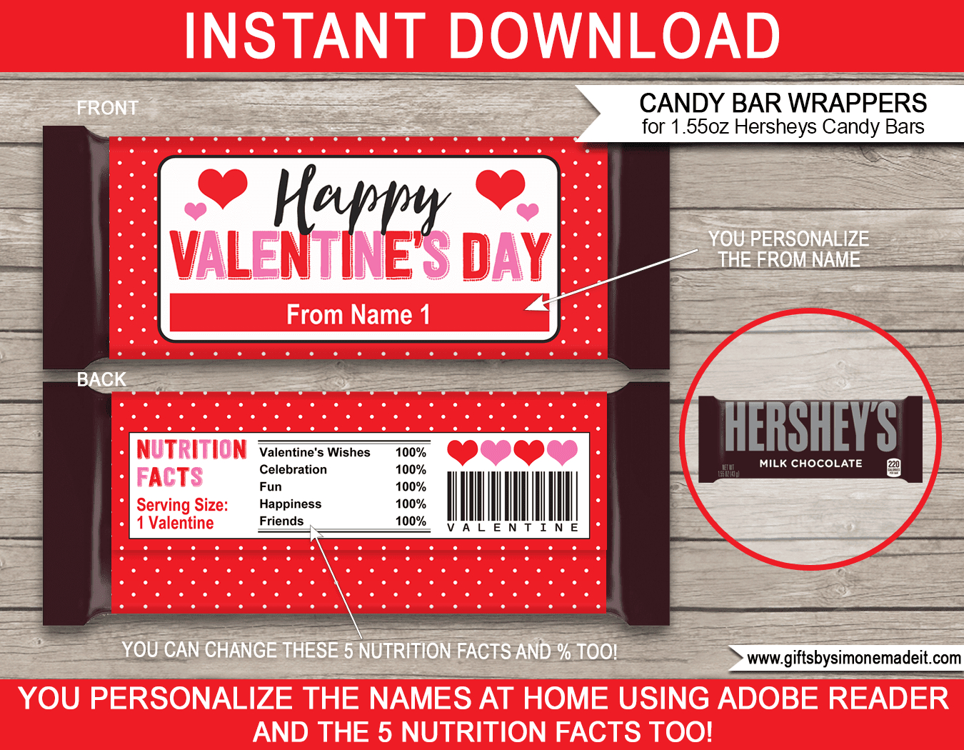 Valentine Candy Bar Wrappers (1.55Oz Hersheys) - Red Polkadot regarding Free Printable Candy Bar Wrappers Templates