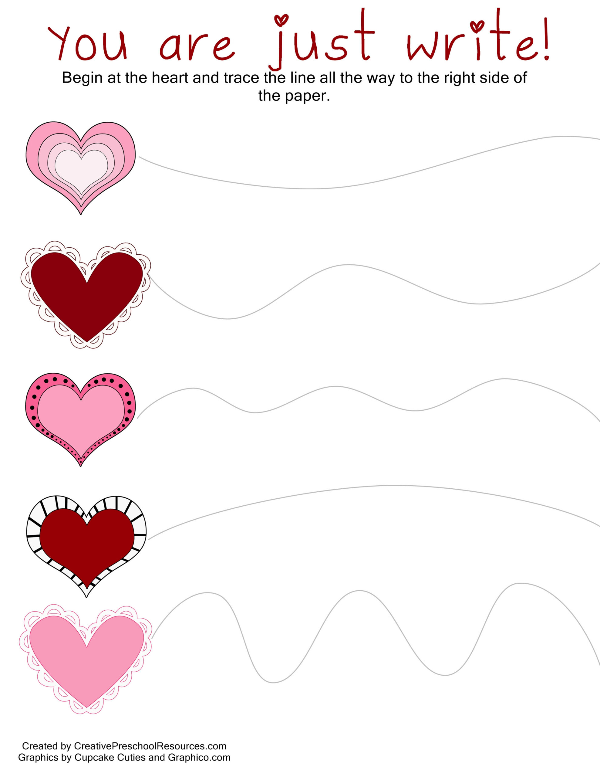 Valentine Trace &Amp; Cut Printables | Creative Preschool inside Free Printable Preschool Valentine Worksheets