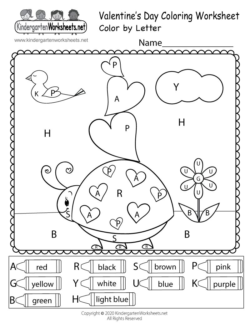 Valentines Day Colorletter Worksheet - Free Printable inside Free Printable Valentine Worksheets For Preschoolers