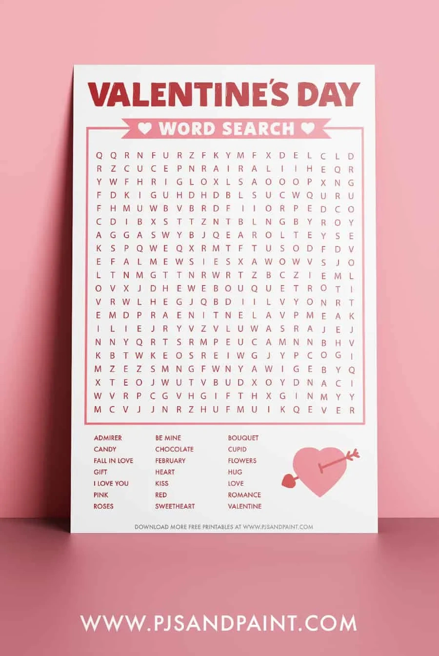 Valentine'S Day Word Search - Free Printable - Pjs And Paint regarding Free Printable Valentine Word Search For Adults