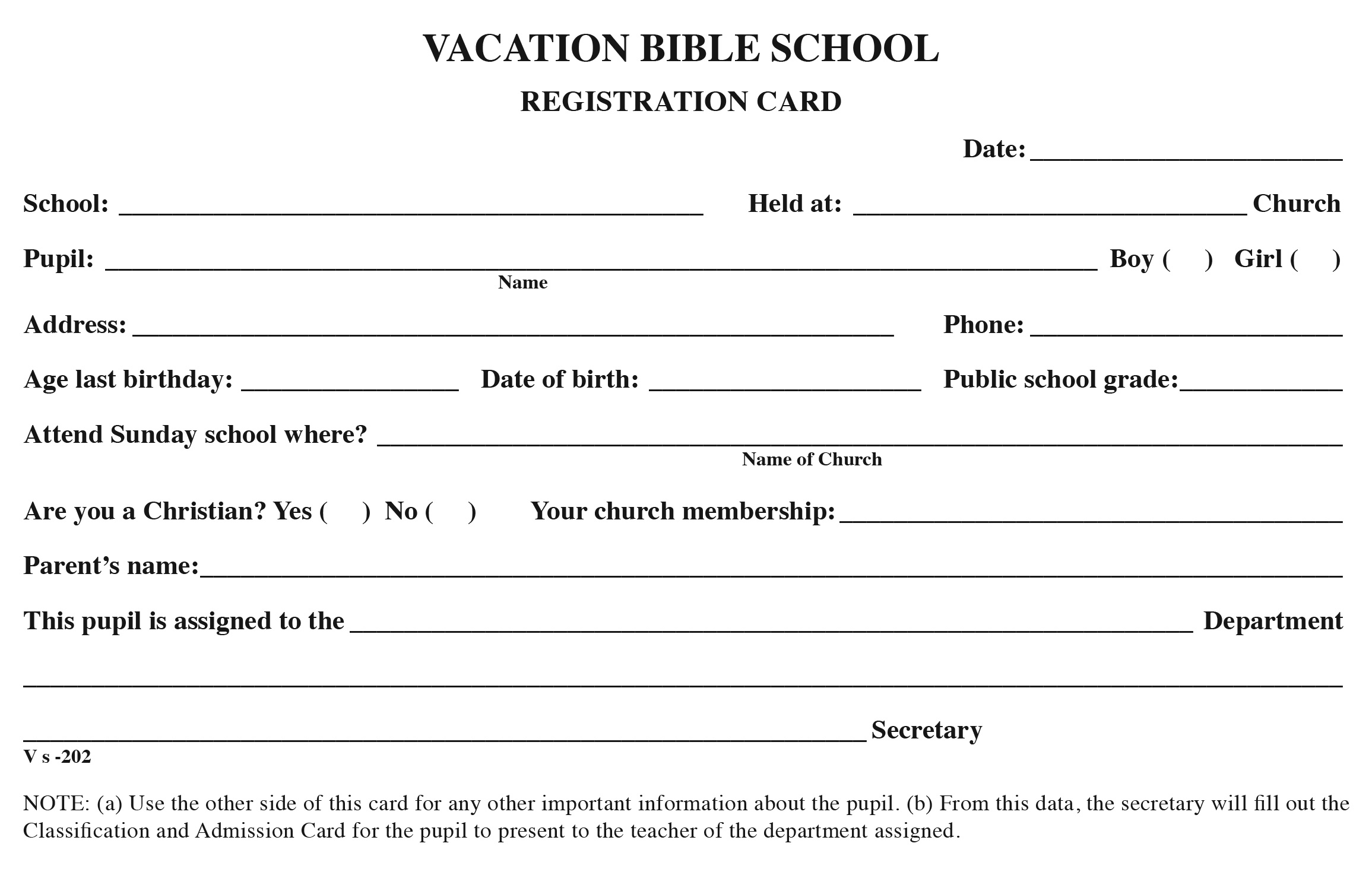 Vbs Registration Cards inside Free Printable Vbs Registration Forms