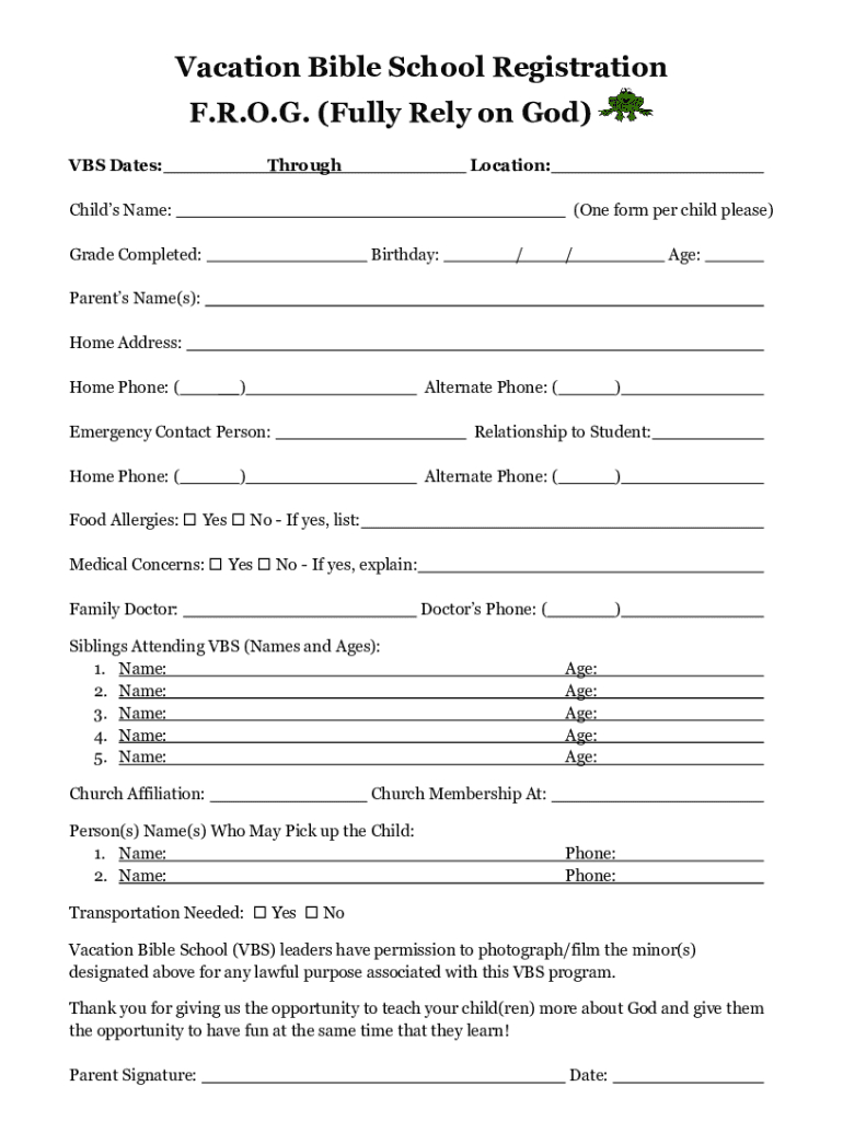 Vbs Registration Form - Fill Online, Printable, Fillable, Blank pertaining to Free Printable Vbs Registration Forms