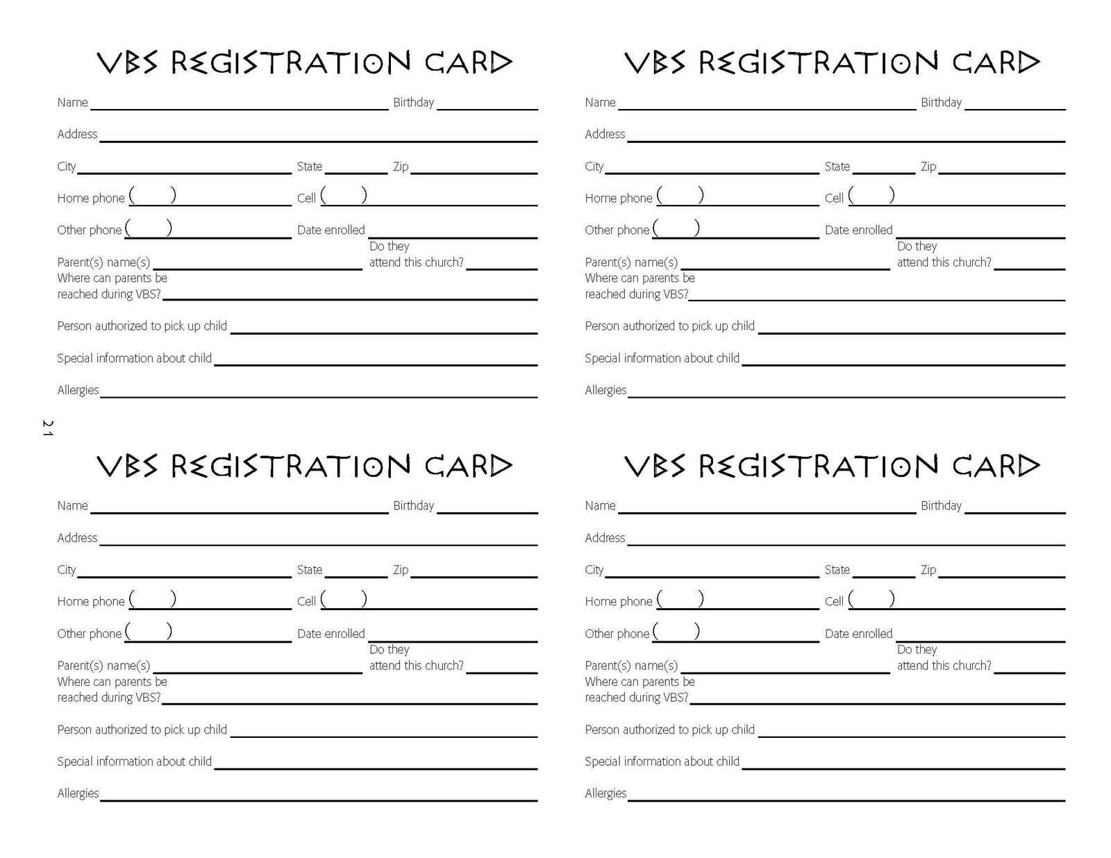 Vbs Registration Form Free Printable regarding Free Printable Vbs Registration Forms