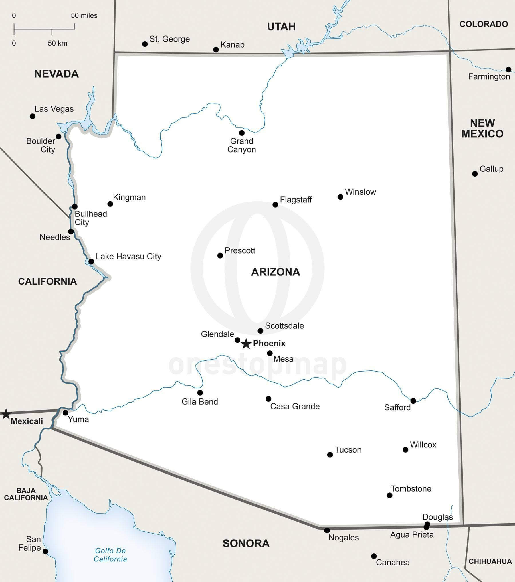 Vector Map Of Arizona Political | One Stop Map regarding Free Printable Map Of Arizona