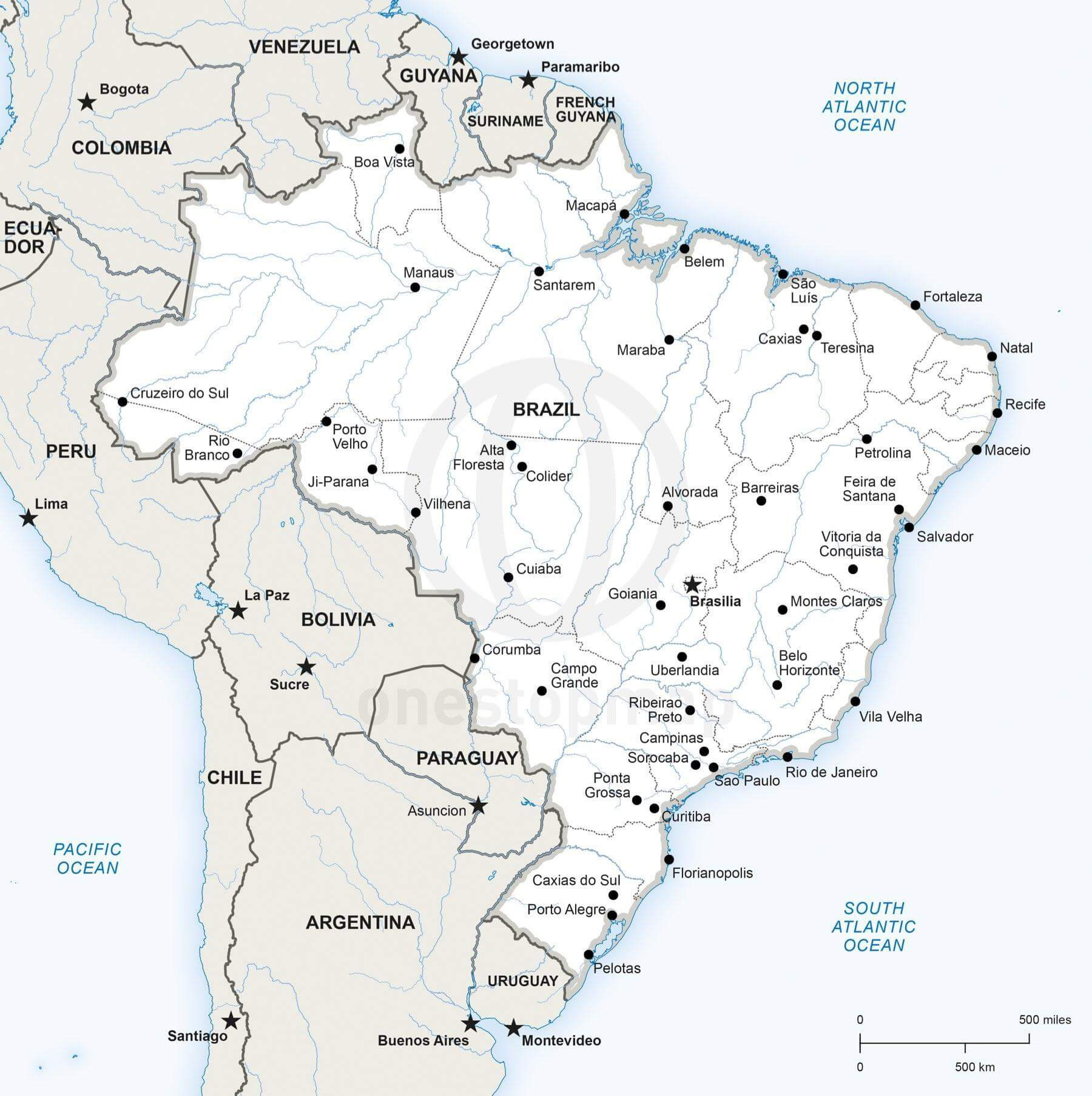 Vector Map Of Brazil Political | One Stop Map throughout Free Printable Map Of Brazil