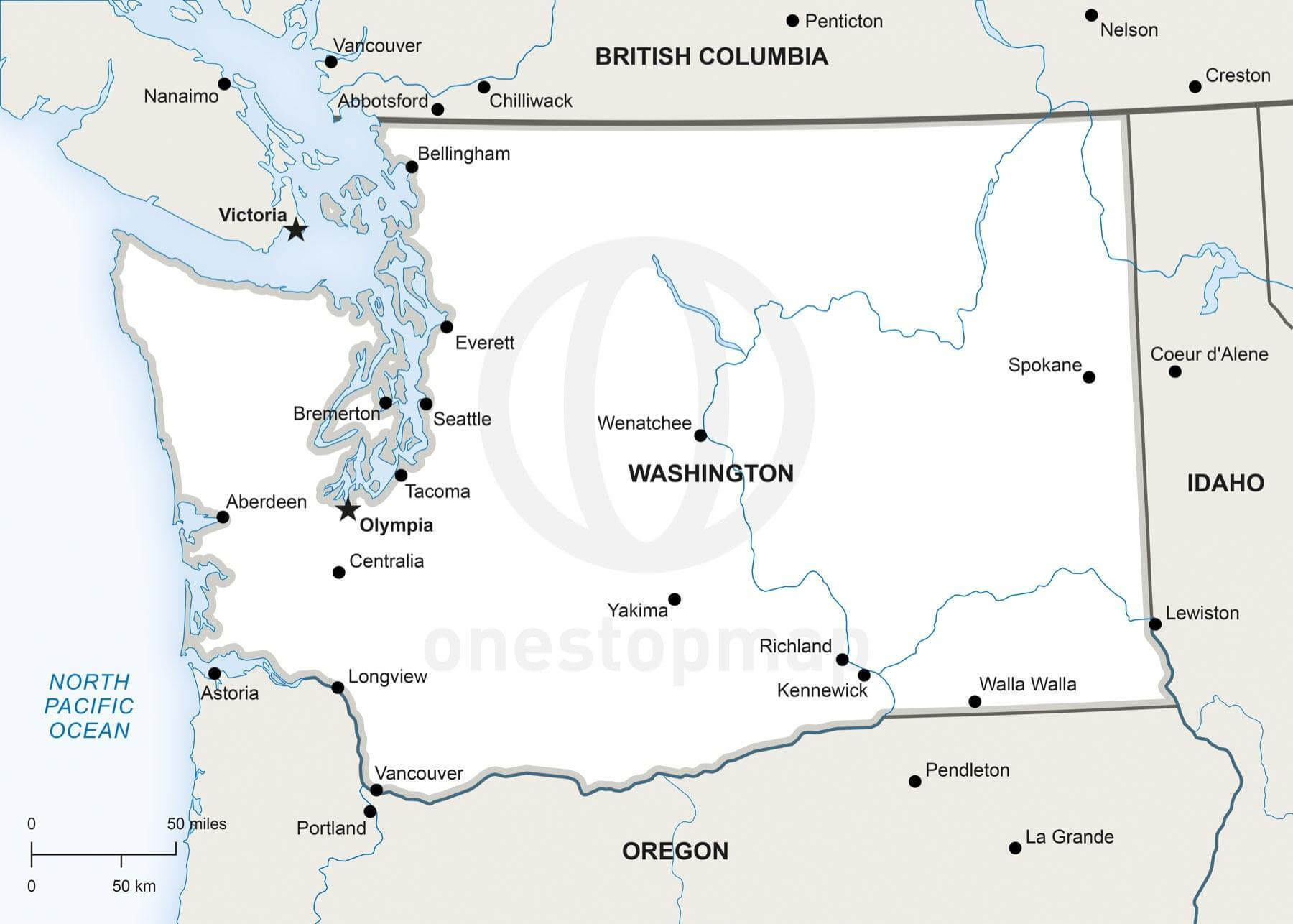 Vector Map Of Washington Political | One Stop Map throughout Free Printable Map Of Washington State