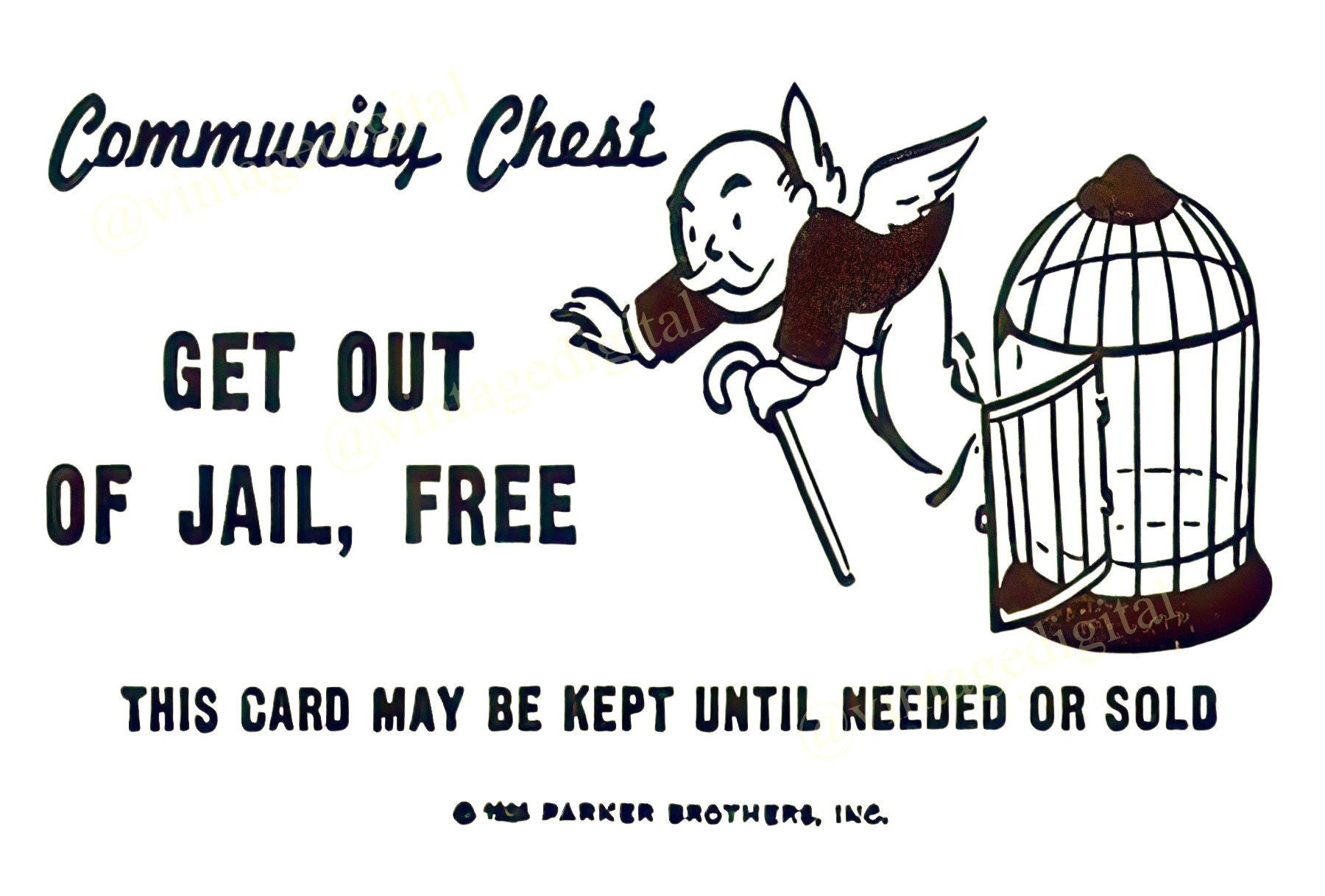 Vintage 1960S Monopoly Game Community Chest Get Out Of Jail Free with Get Out Of Jail Free Card Printable
