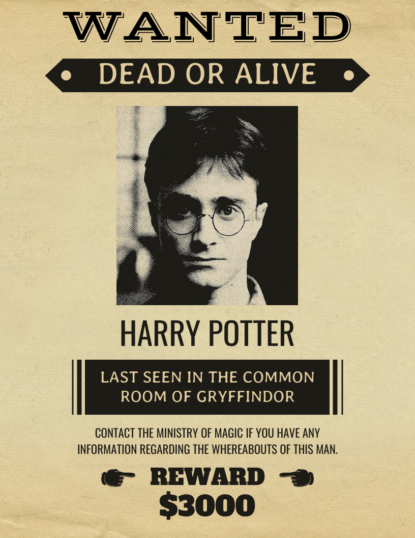 Vintage Harry Potter Wanted Poster - Venngage throughout Free Printable Harry Potter Posters