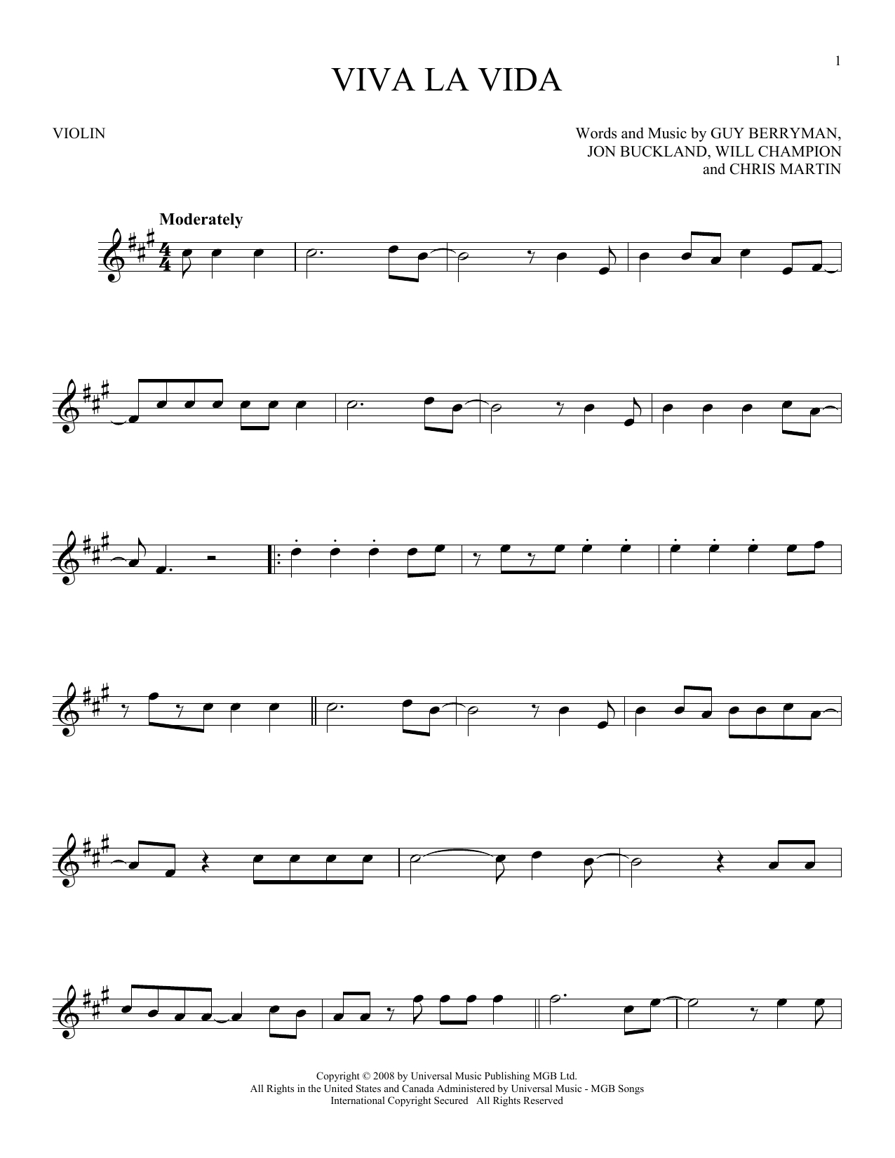 Viva La Vidacoldplay Sheet Music For Violin Solo At Sheet intended for Free Printable Violin Sheet Music For Viva La Vida
