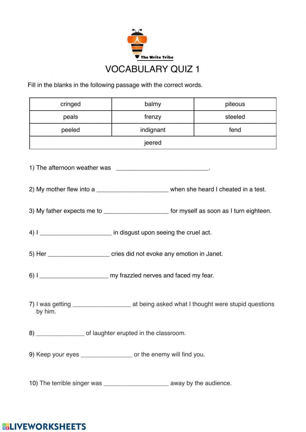 Vocabulary Interactive Exercise For Grade 7 | Live Worksheets inside Free Printable 7Th Grade Vocabulary Worksheets