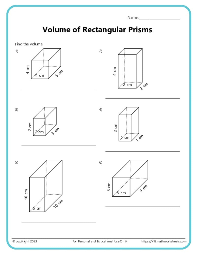 Volume And Surface Area Of Rectangular Prisms - K12 Math Worksheets pertaining to Free Printable Volume Of Rectangular Prism Worksheets