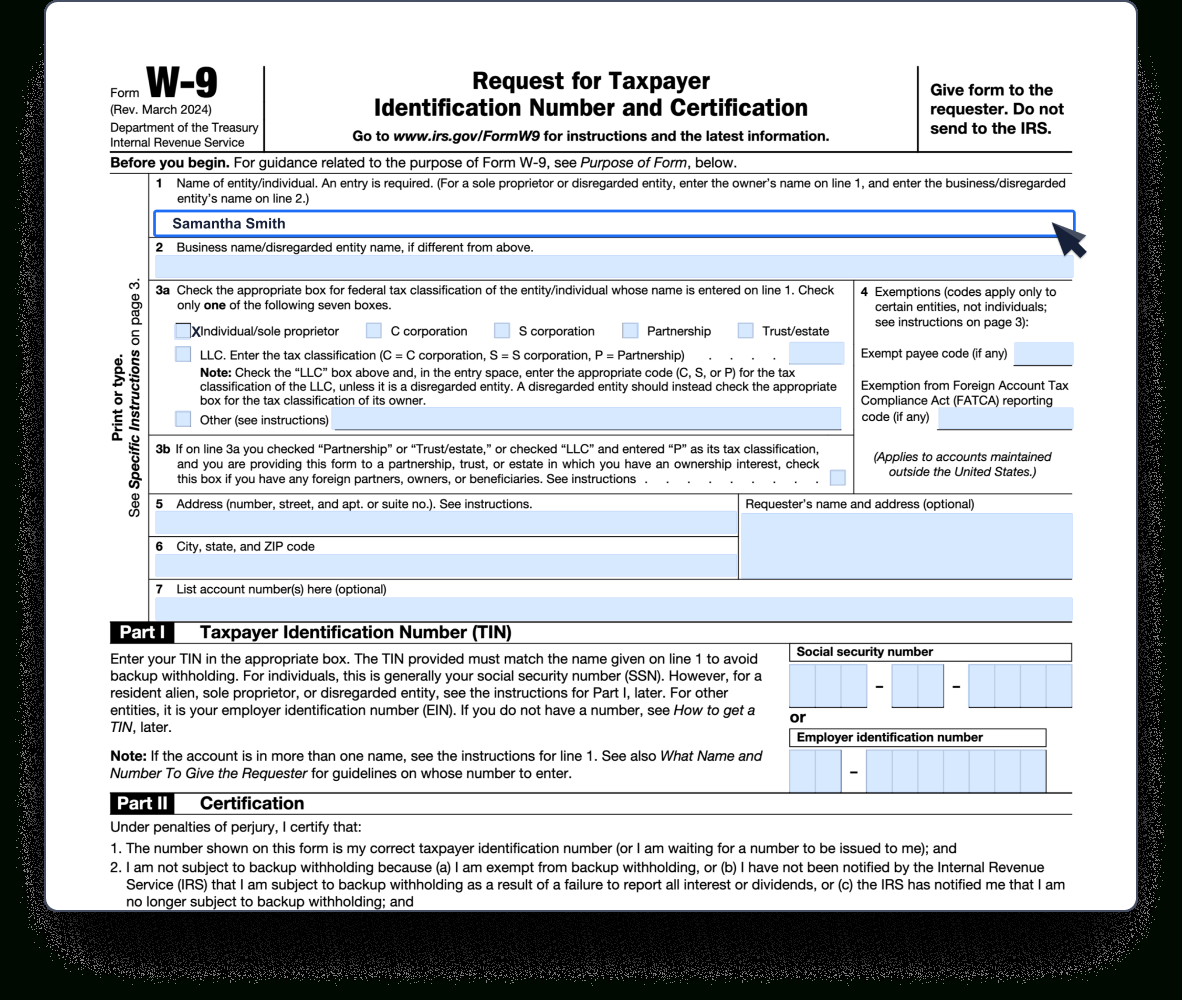 W-9 Form 2024 - Fillable Pdf For Secure And Legal Tax Id Sharing throughout Free Printable W 9 Form