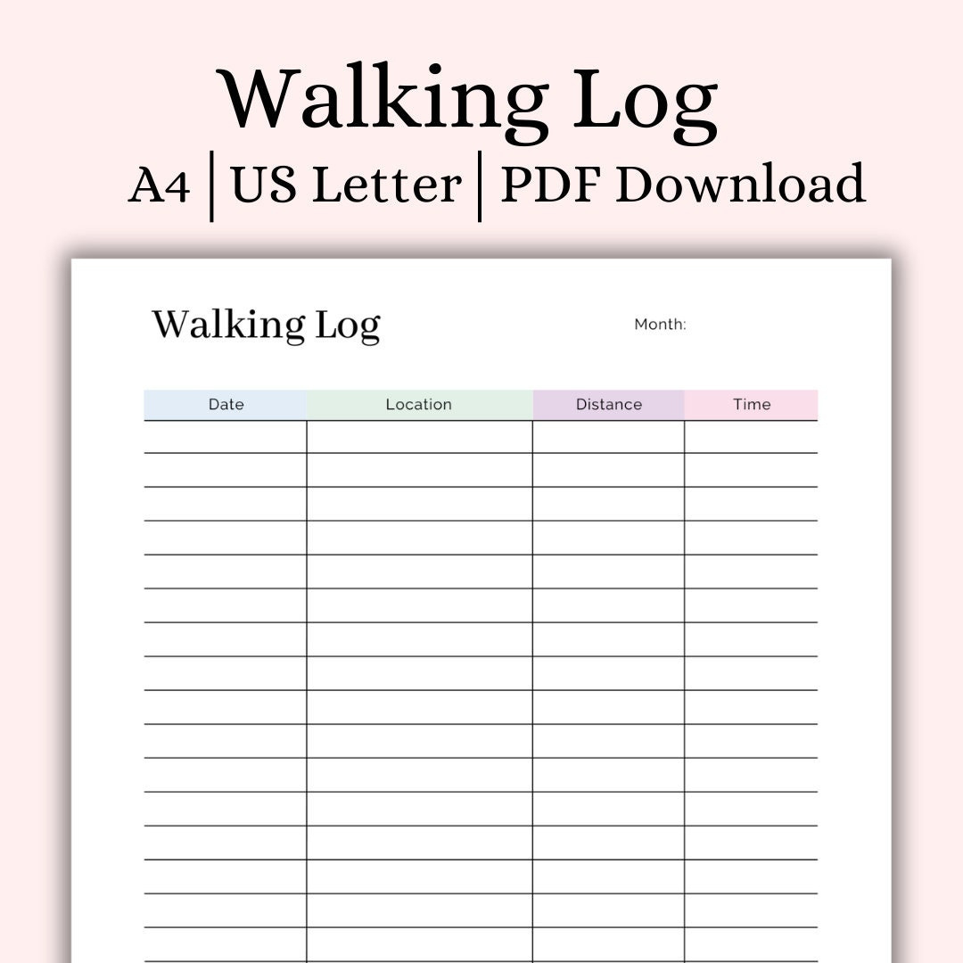 Walking Log Tracker Printable, Walking Journal, Steps Tracker inside Free Printable Walking Log