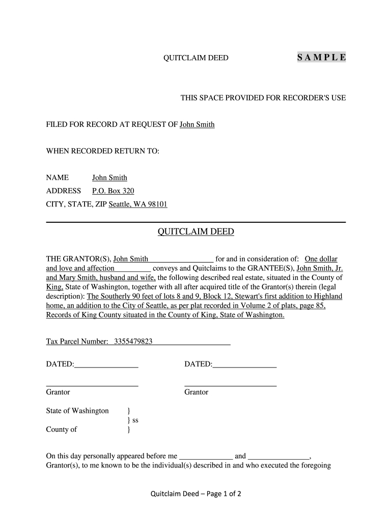 Washington State Quit Claim Deed Pdf: Fill Out & Sign Online | Dochub inside Free Printable Quit Claim Deed Washington State Form