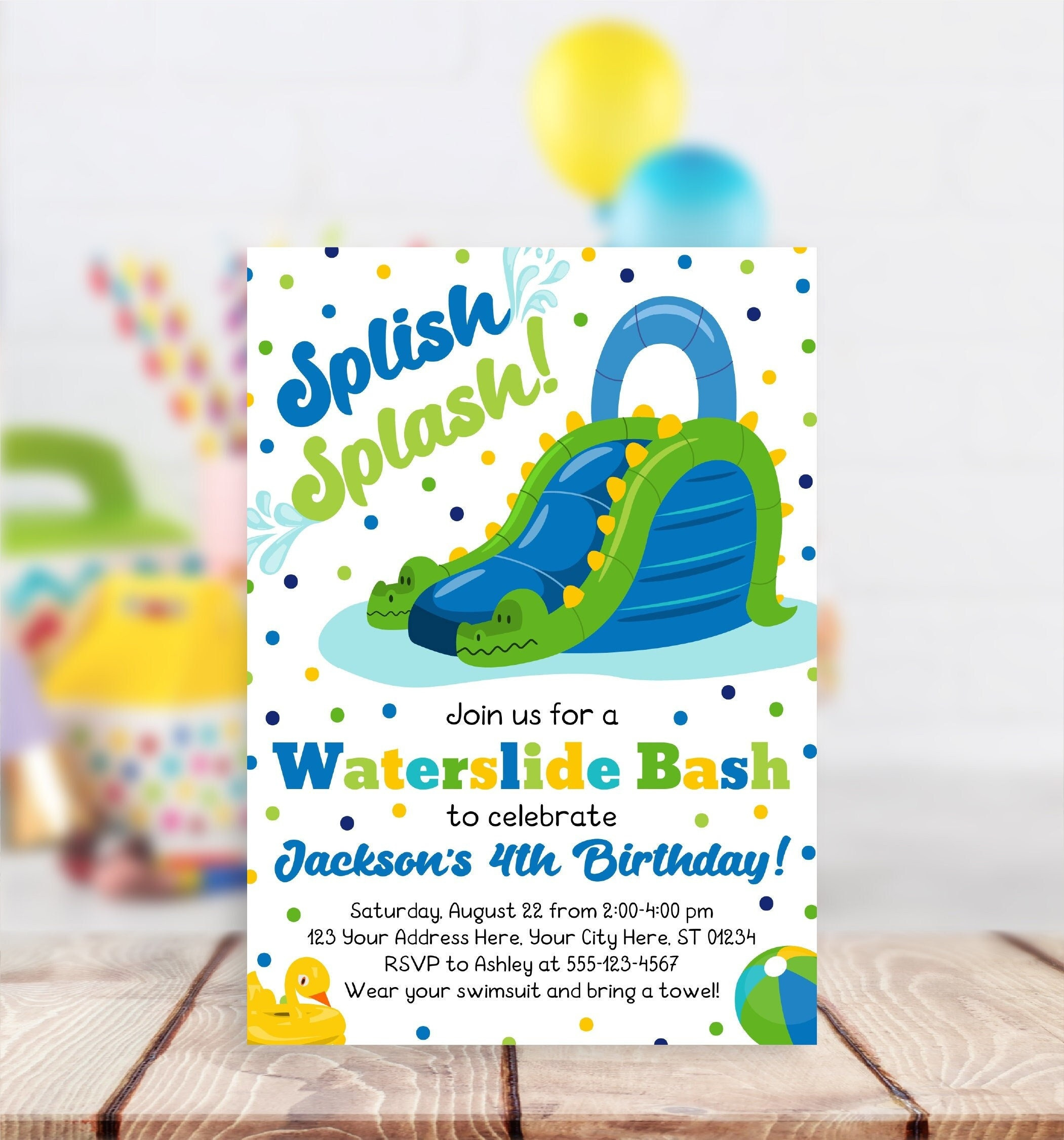 Waterslide Birthday Invitation, Editable Waterslide Invitation intended for Free Printable Water Birthday Party Invitations