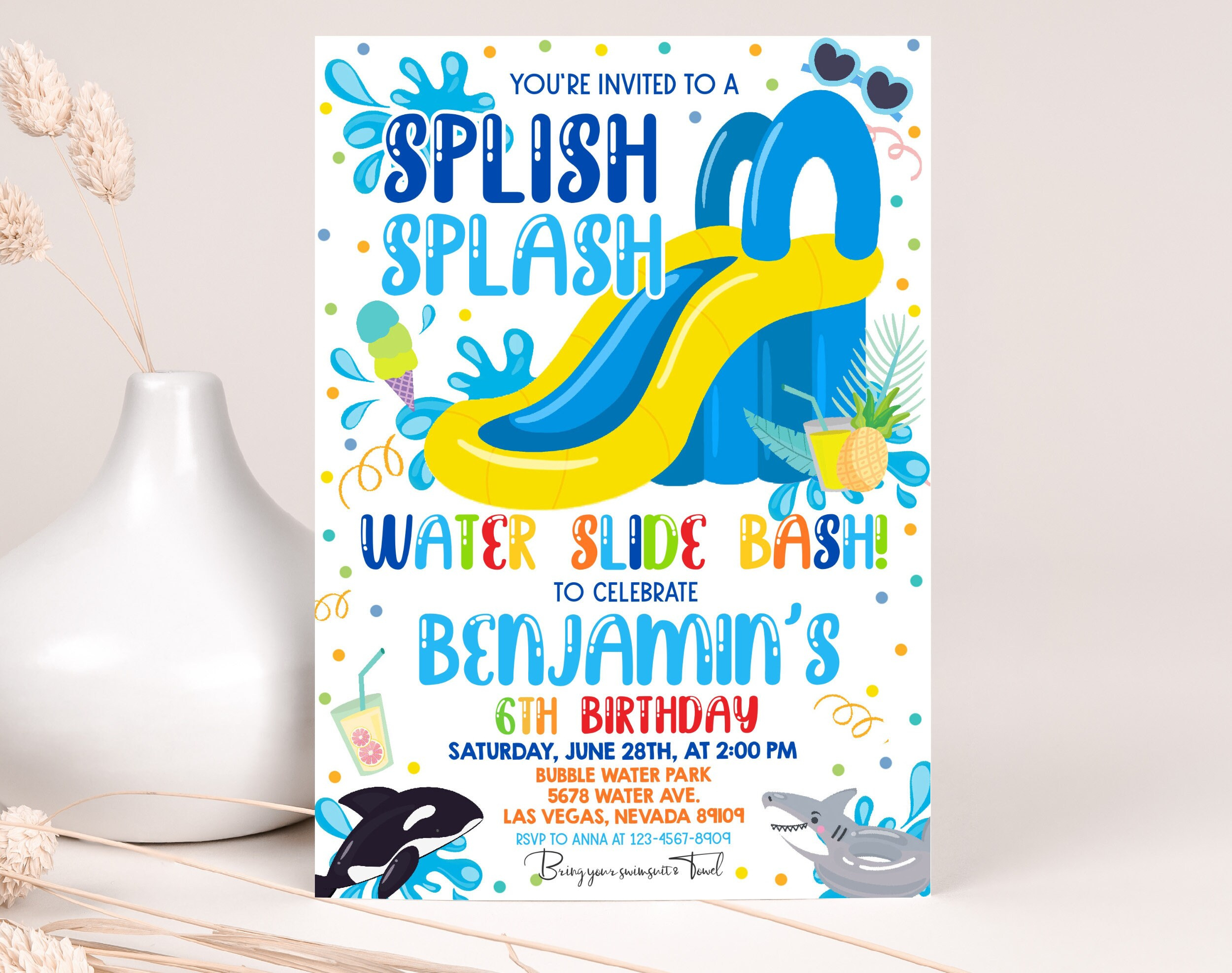 Waterslide Birthday Invitation Summer Pool Party Birthday Invite pertaining to Free Printable Water Park Birthday Invitations