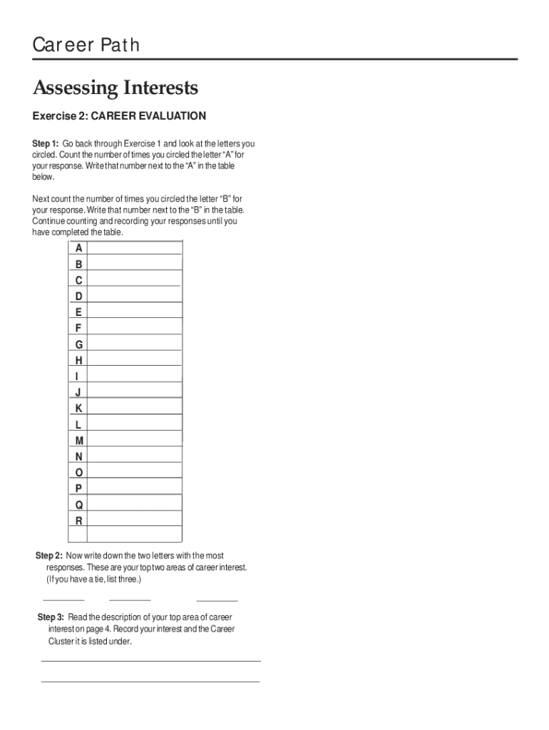 Waubonsee Community College Career Cluster Interest Form - Fill with Free Strong Interest Inventory Test Printable