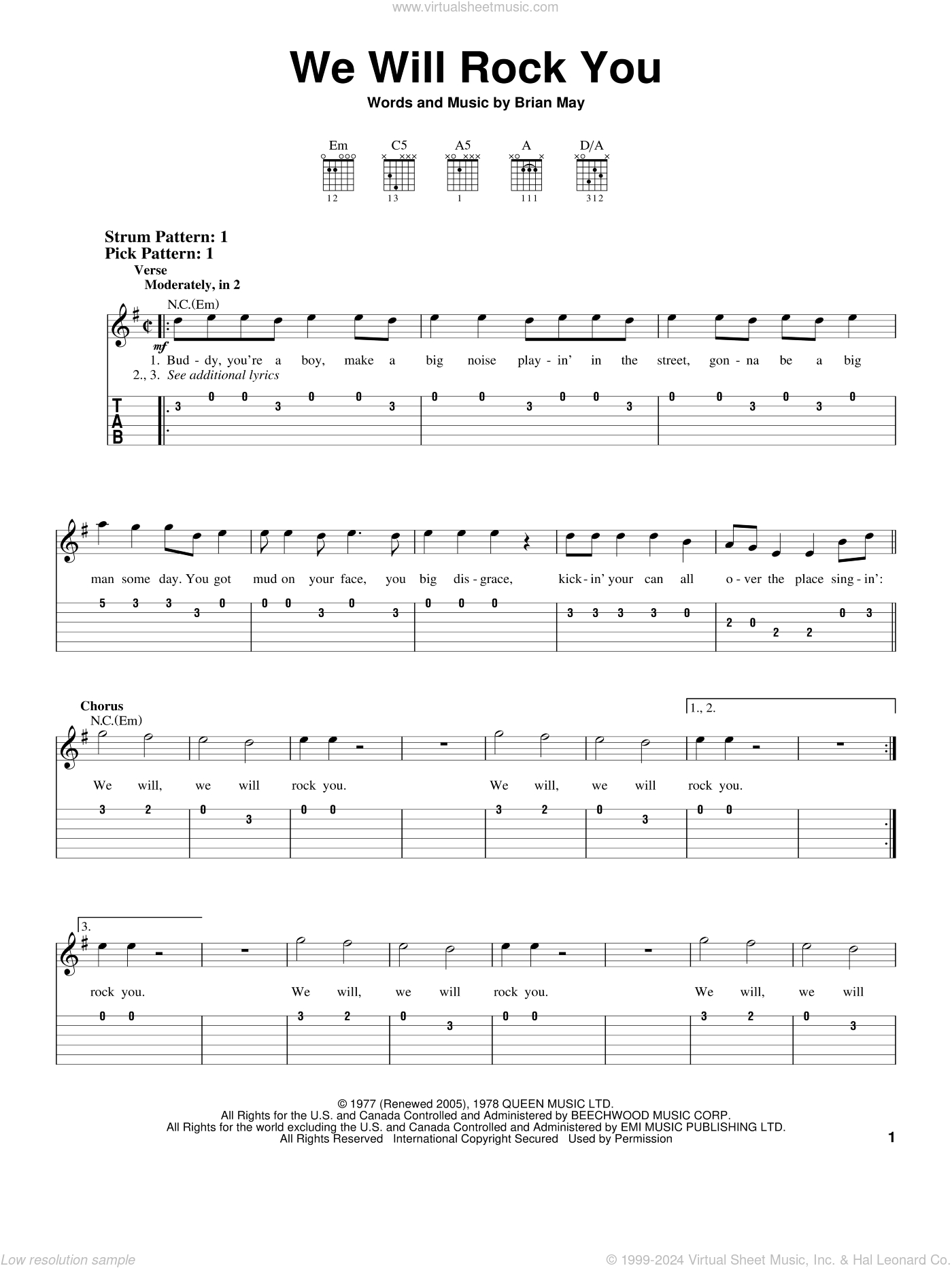 We Will Rock You Sheet Music (Easy) For Guitar Solo (Easy Tablature) within Free Guitar Sheet Music For Popular Songs Printable