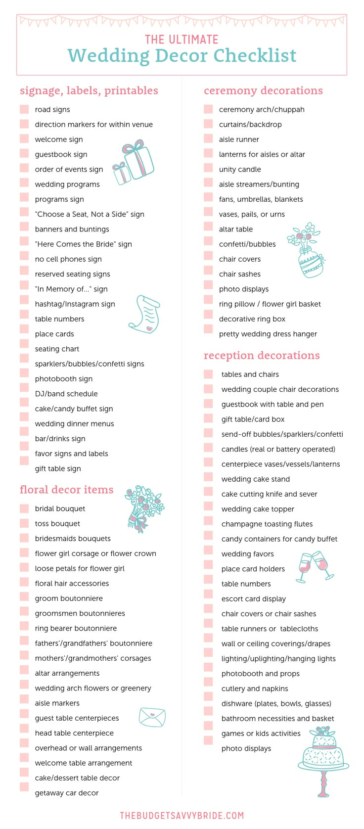 Wedding Decor Checklist: Every Item To Decorate On The Big Day within Free Printable Wedding Decorations