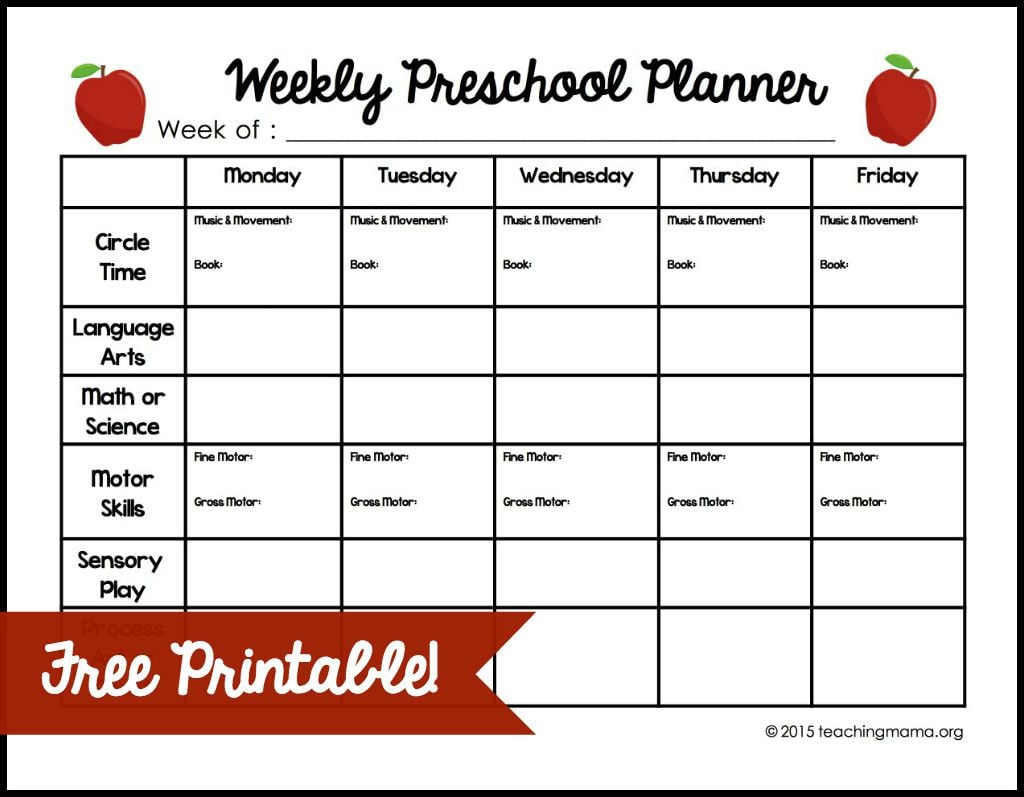 Weekly Preschool Planner {Free Printable} - Worksheets Library throughout Free Printable Toddler Curriculum