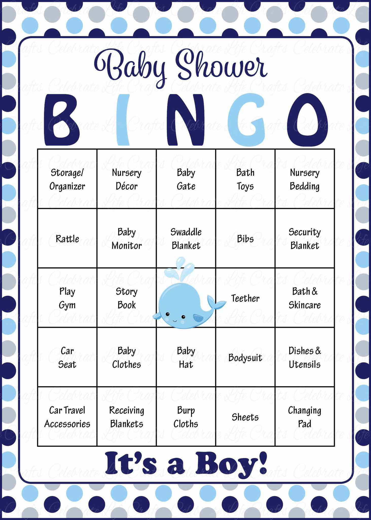 Whale Baby Bingo Cards - Printable Download - Prefilled - Baby pertaining to Baby Shower Bingo Template Free Printable