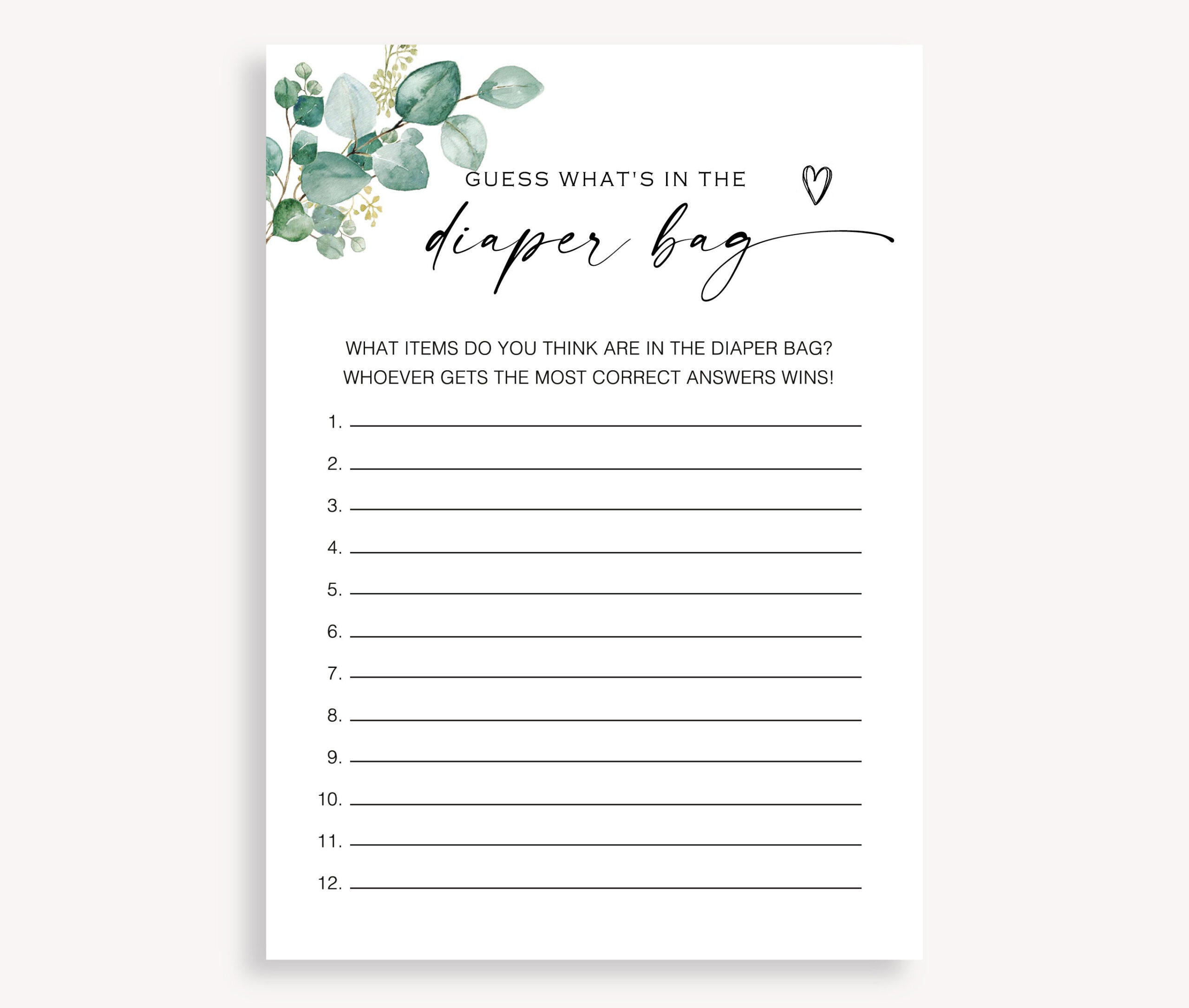 What&amp;#039;S In The Diaper Bag Game, Gender Neutral Baby Shower, What Is in What&amp;amp;#039;s In The Diaper Bag Game Free Printable
