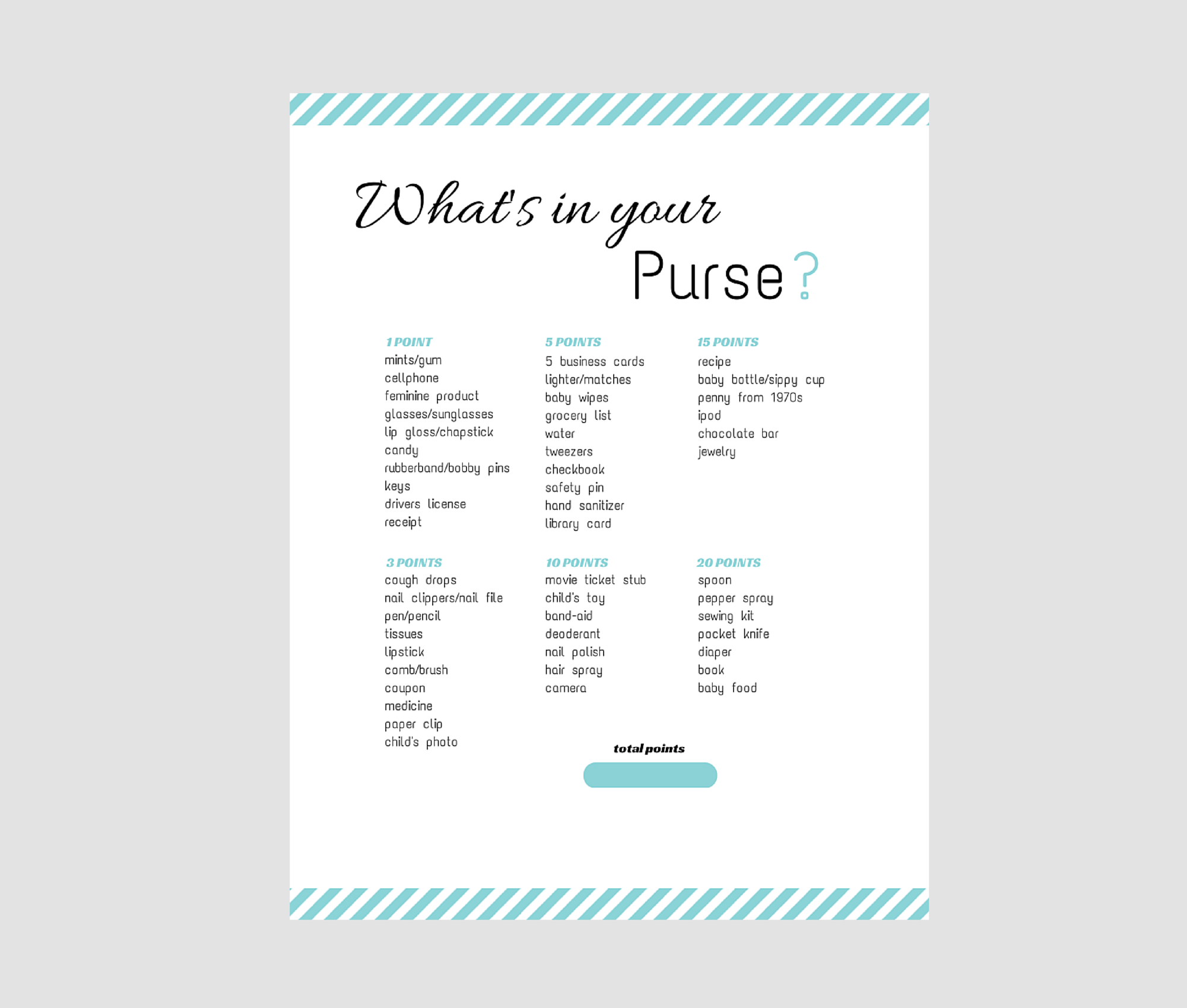 What&amp;#039;S In Your Purse Baby Shower Game 3 Colors - Magical Printable within Free Printable Baby Shower Games What&amp;#039;S In Your Purse