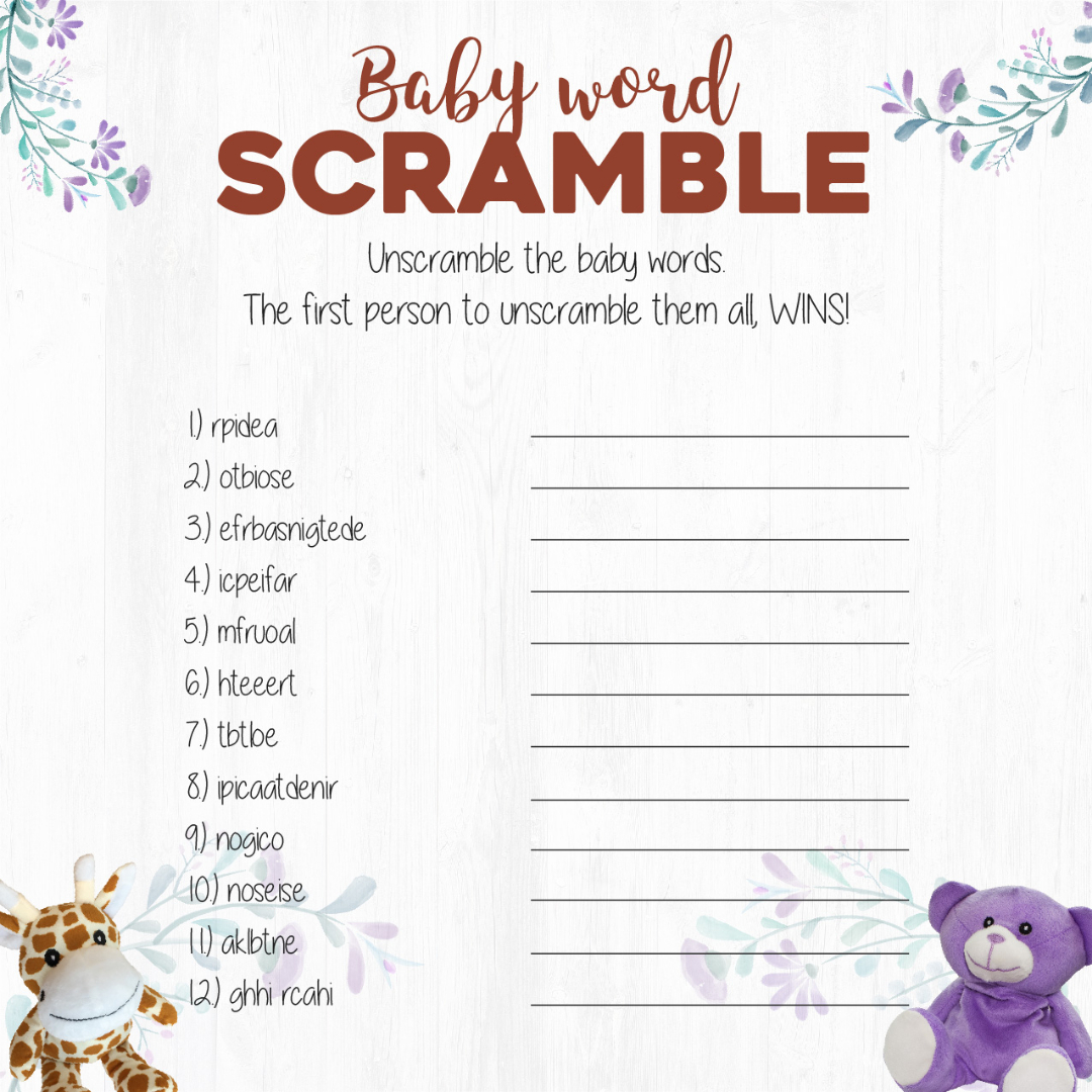 Wild Baby Free Printable Baby Shower Games - Downloadable Pdf&amp;#039;S in Free Printable Baby Shower Games Word Scramble