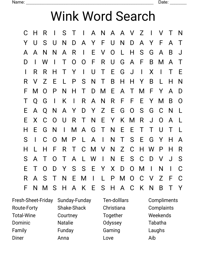 Wink Word Search - Wordmint with regard to Free Printable Word Winks