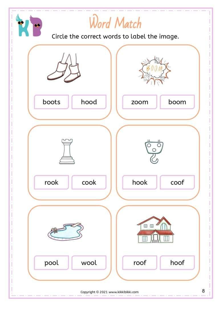 Word Match Worksheets: Introduction To The 'Oo' Sound within Hooked On Phonics Free Printable Worksheets