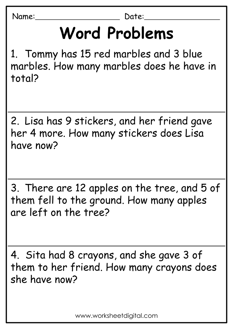 Word Problems Grade 1 - Worksheet Digital - Worksheets Library inside Free Printable Math Worksheets Word Problems First Grade