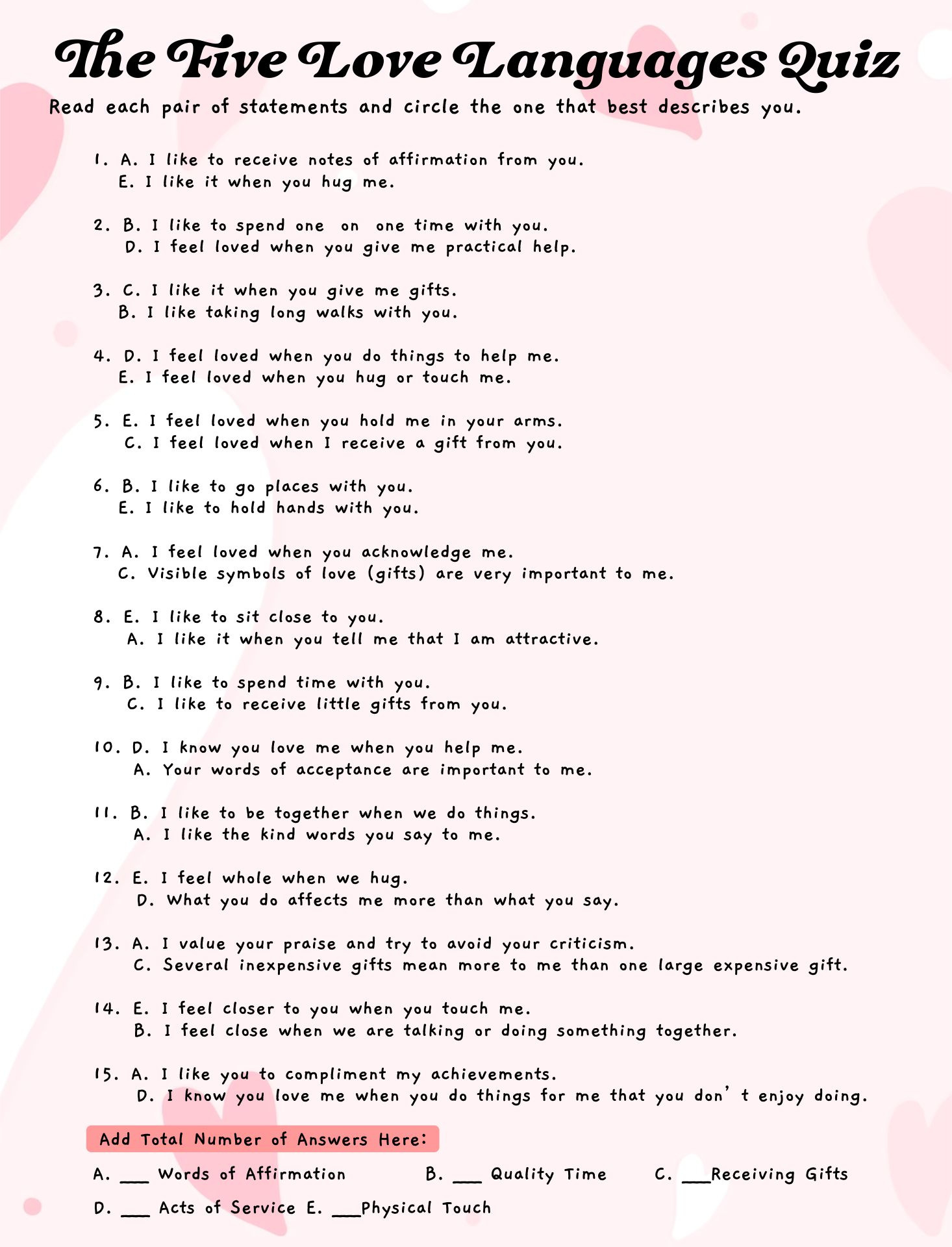 Worksheets 5 Love Languages - 12 Free Pdf Printables | Printablee for Free Printable Love Language Quiz