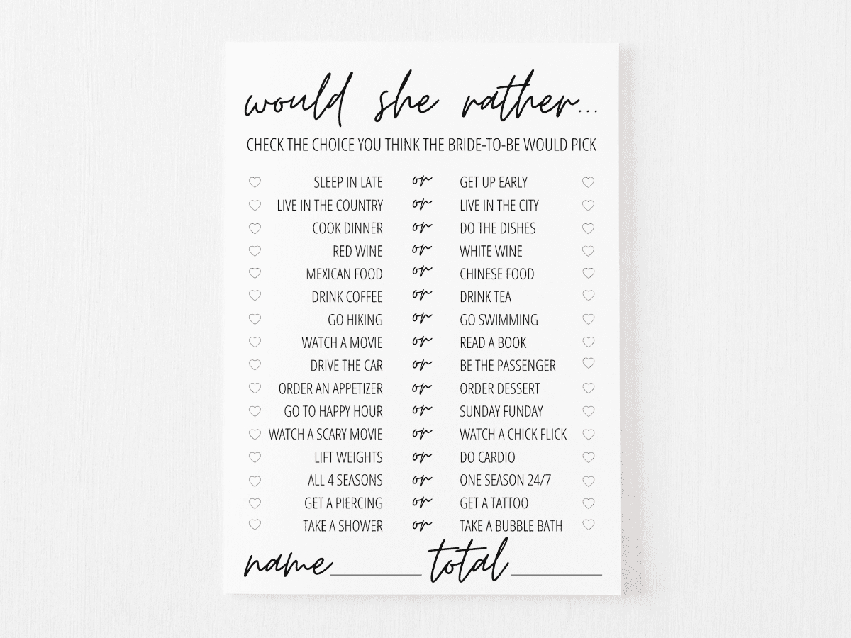 Would She Rather Bridal Shower Game Free Printable | Modern Moh regarding Free Bridal Shower Printable Decorations