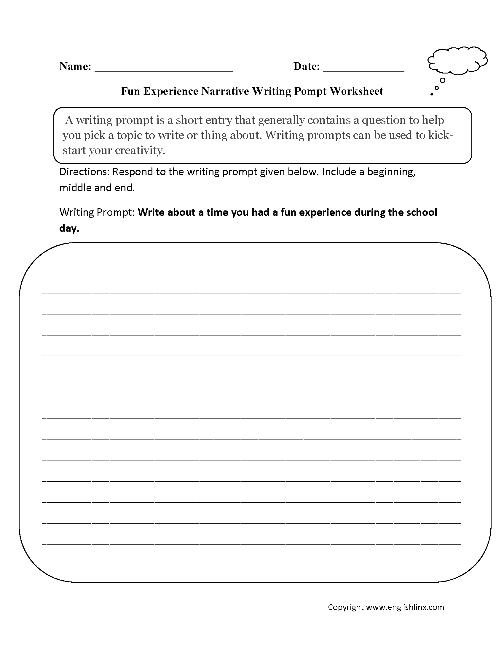 Writing Prompts Worksheets | Narrative Writing Prompts Worksheets in Free Printable Writing Prompts For Middle School