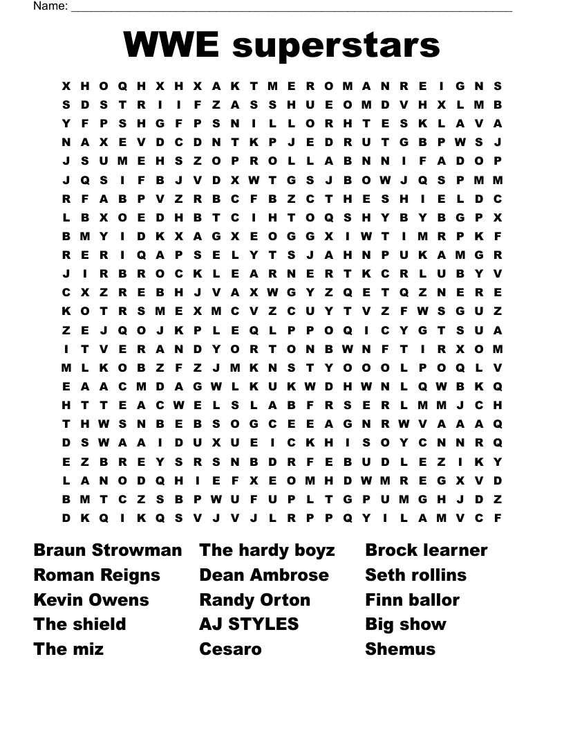 Wwe Superstars Word Search - Wordmint within Free Printable Wwe Word Search