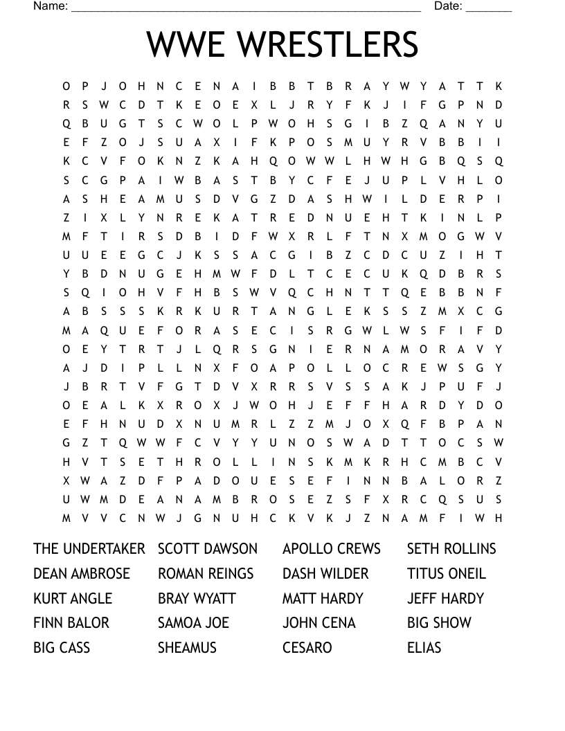 Wwe Wrestlers Word Search - Wordmint for Free Printable Wwe Word Search
