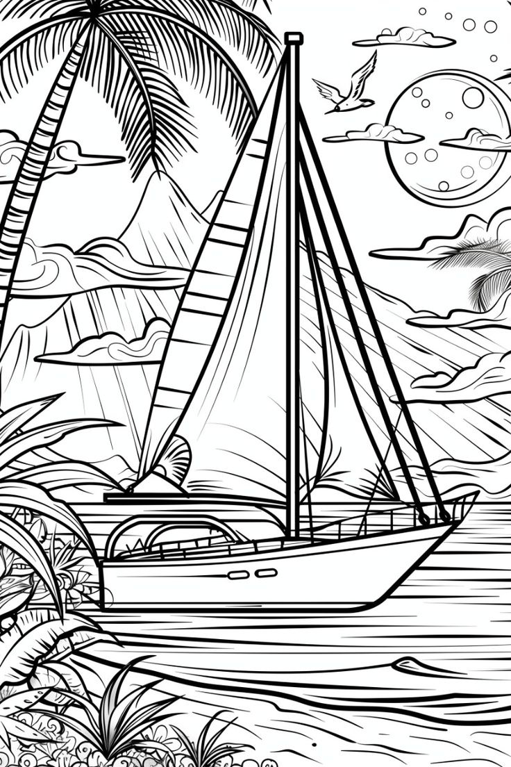 Yacht Coloring Page (Free Printable) pertaining to Free Printable Boat Pictures