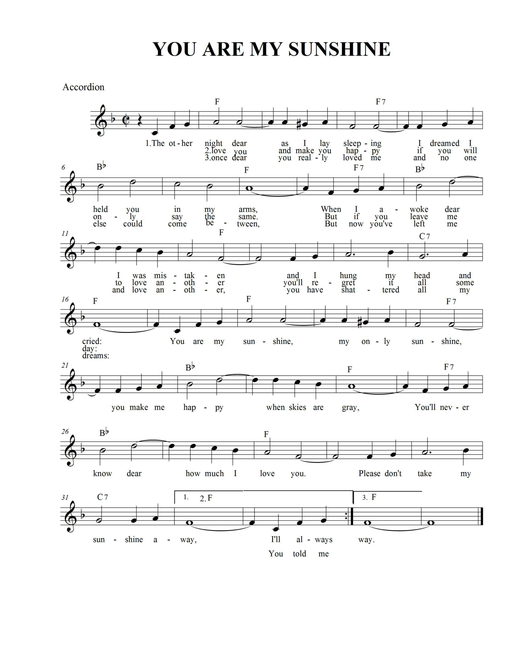 You Are My Sunshine Easy Piano - Cegicap throughout Free Printable Piano Sheet Music For You Are My Sunshine