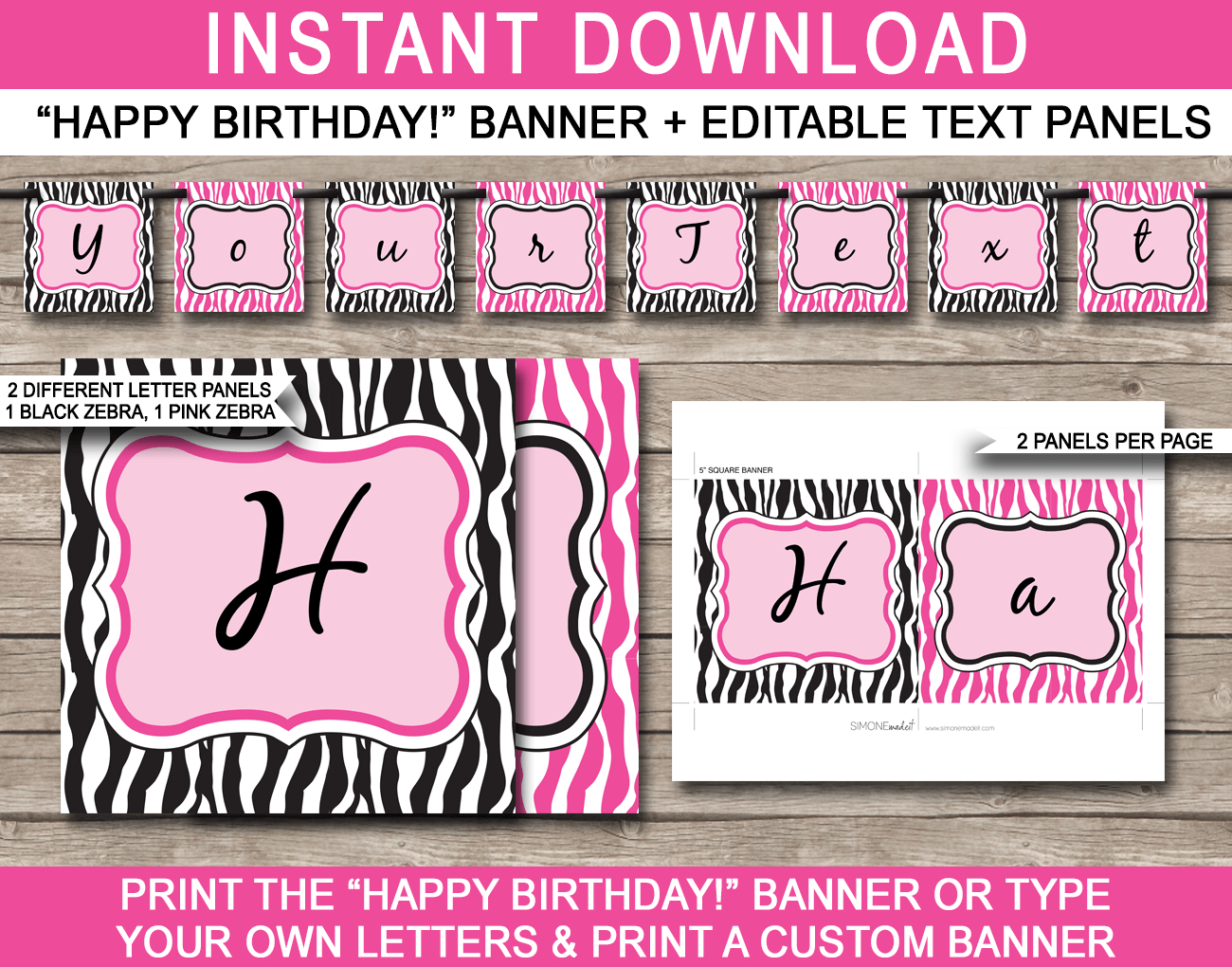 Zebra Banner Template - Pink with regard to Free Printable Zebra Print Birthday Invitations