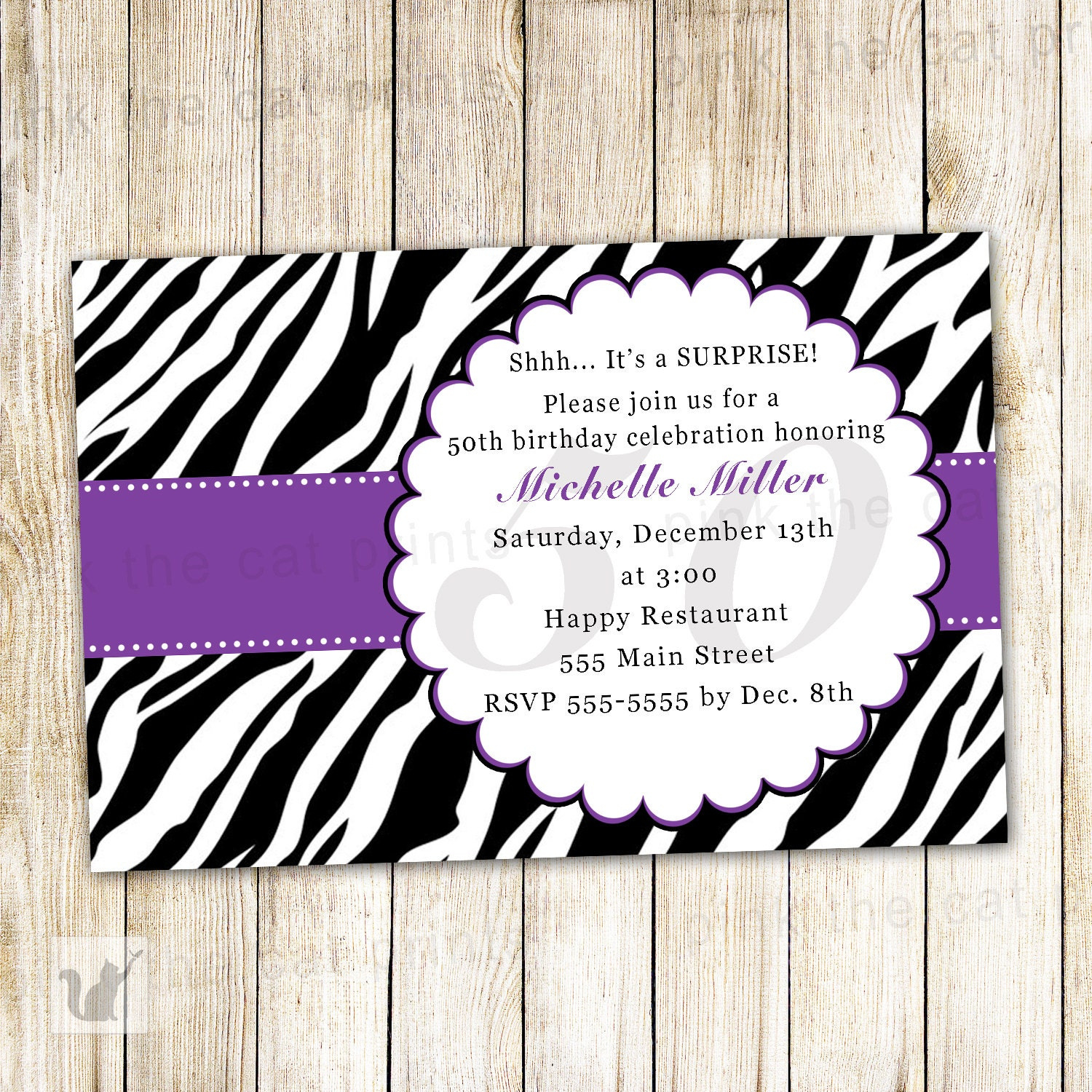 Zebra Birthday Invitation Black Purple - Adult Surprise Party regarding Zebra Invitations Printable Free