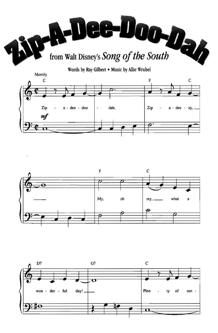 Zip A Dee Doo Dah Easy Piano Sheet Music | Easy Sheet Music in Free Printable Piano Sheet Music For Popular Songs